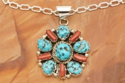 Genuine Coral and Sleeping Beauty Turquoise Pendant